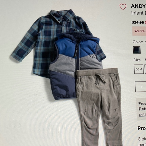 Andy and Evan infant boys 2pc Hooded Puffer Vest Shirt and Pants set 9-12M - Picture 16 of 16